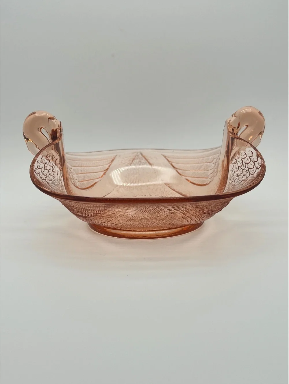 Pink Depression Glass Double Head Swan Candy Dish
